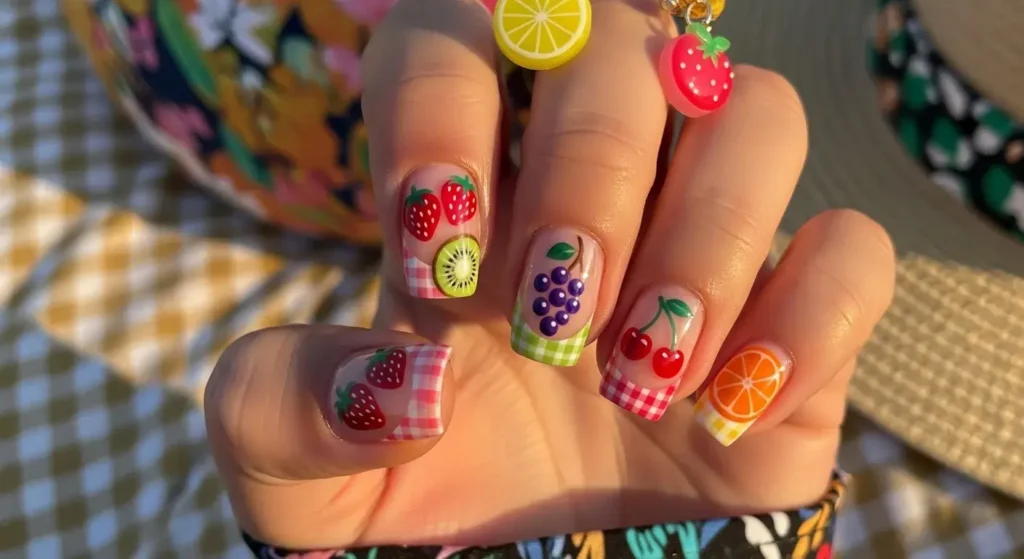 Mixed Fruit Market Mani Tropical Fruit Nail Ideas for Summer 2025