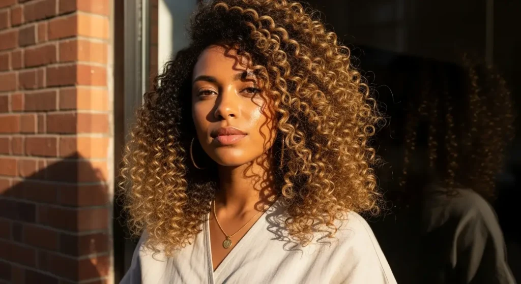 Honey Highlights on Natural Curls Honey Brown Balayage Hair Ideas
