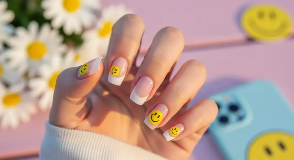 Smile Face Accents Short Acrylic Nails for Summer 2025