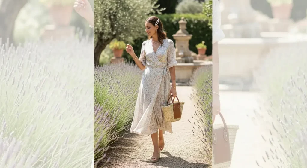 Wrap Midi Dress + Raffia Bag Italy Summer Outfit Ideas