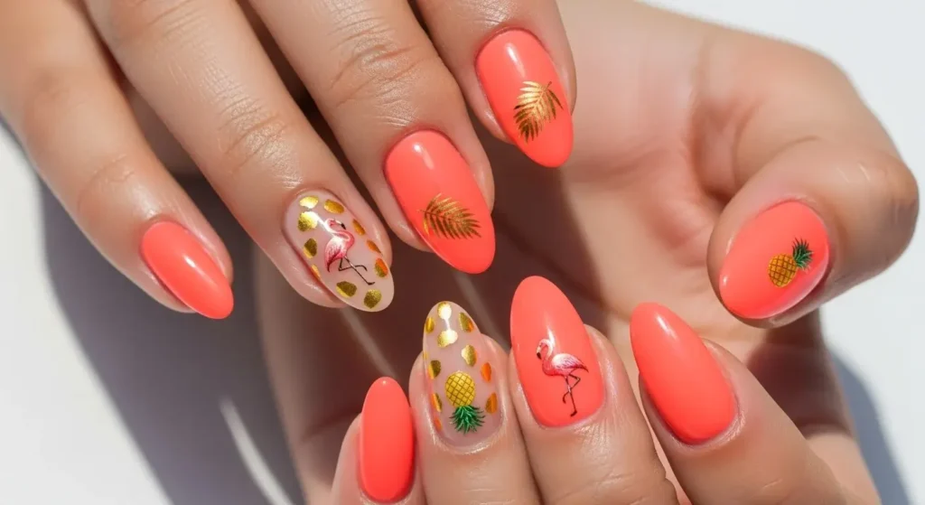 Coral Crush Beach Nails That Shine in Summer