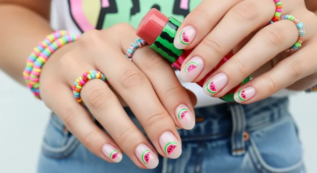 Mini Fruit Slices Juicy Watermelon Nails For Summer