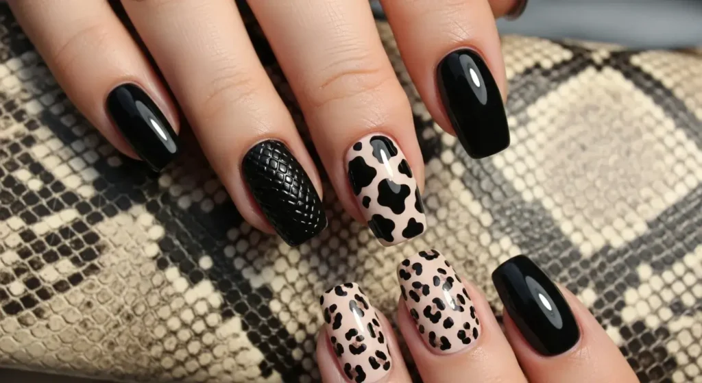 Animal Print Accents Black Summer Nails That Pop