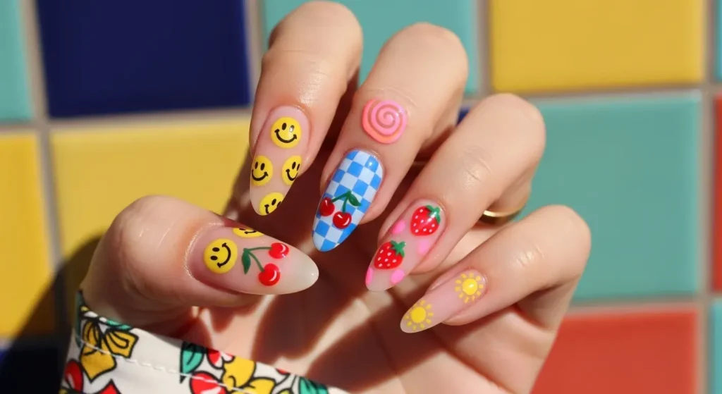 Mismatched Brights Long Summer Nail