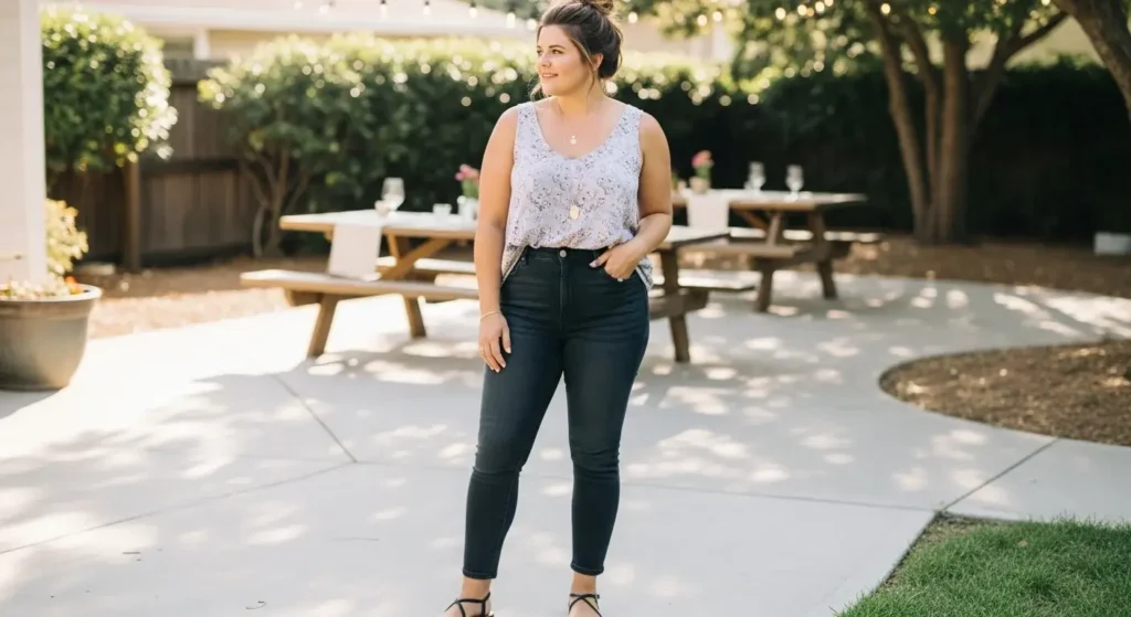 High-Waisted Skinny Jeans + Flowy Tank Jeans Summer Outfits for women