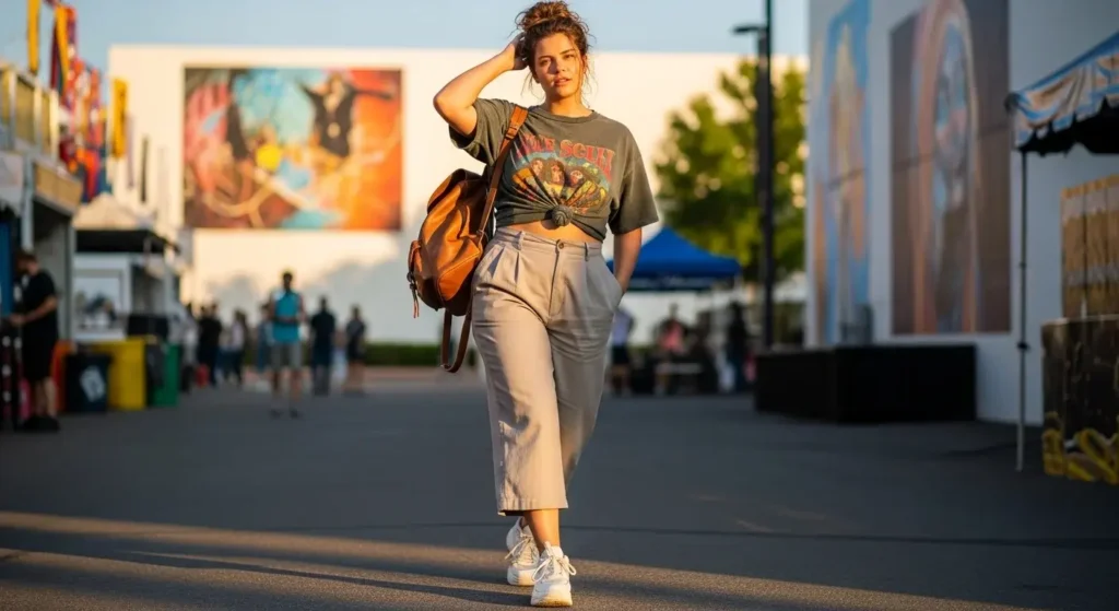 Vintage Graphic Tee + Wide-Leg Pants Aesthetic Summer Outfits
