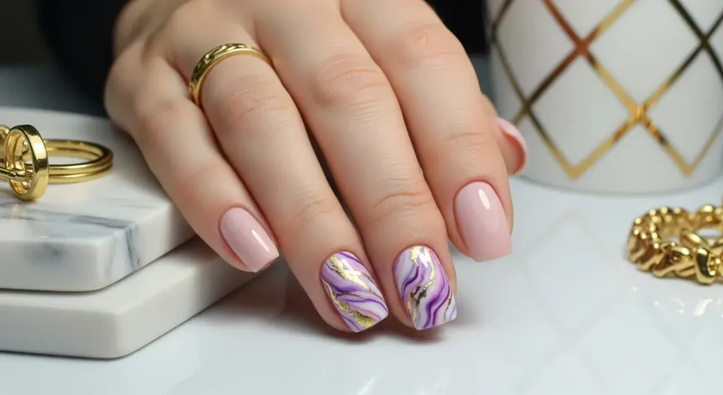 Purple Marble Accent Nails Purple Summer Nails You’ll Love