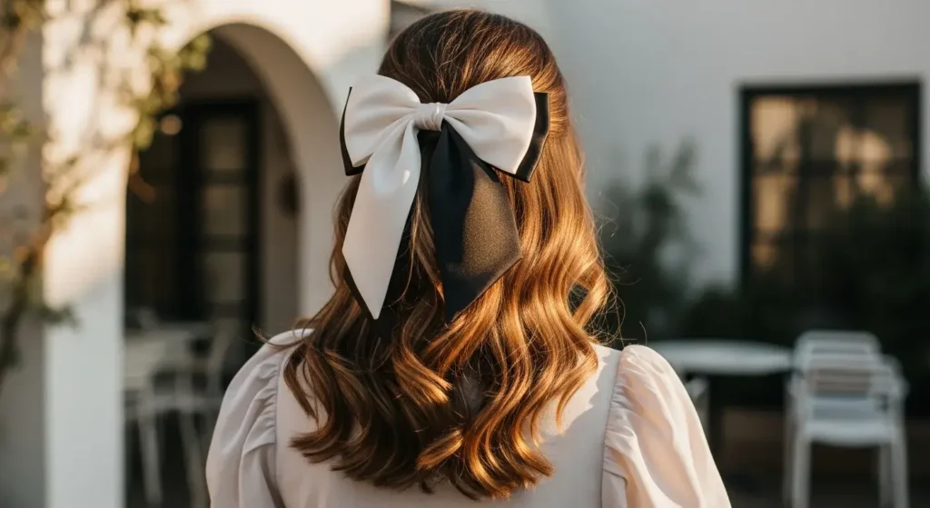 Half-Up Hair with Oversized Satin Bow Hairstyles to Try
