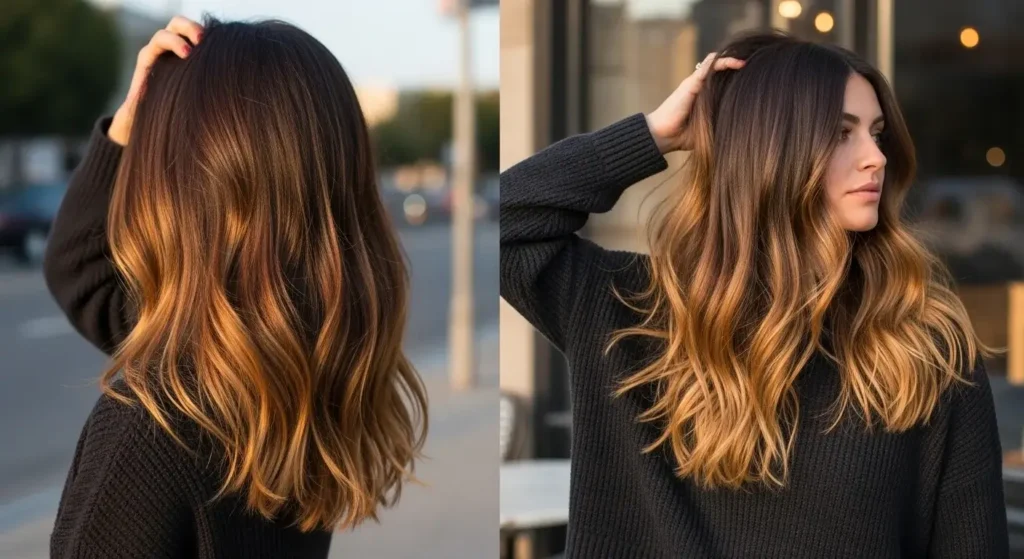 Rooted Honey Fade Honey Brown Balayage Hair Ideas