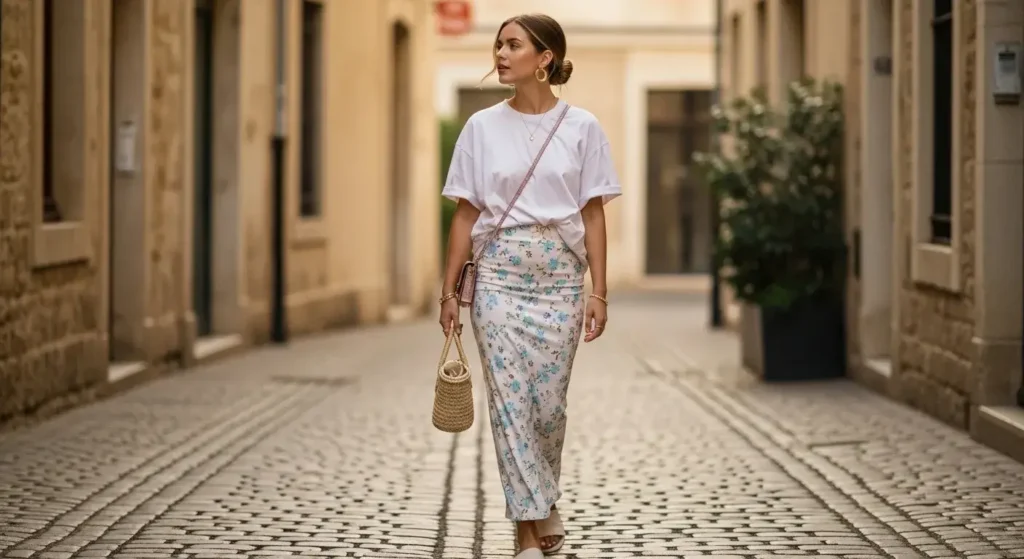 Oversized Tee + Fitted Maxi Skirt Casual Summer Outfits