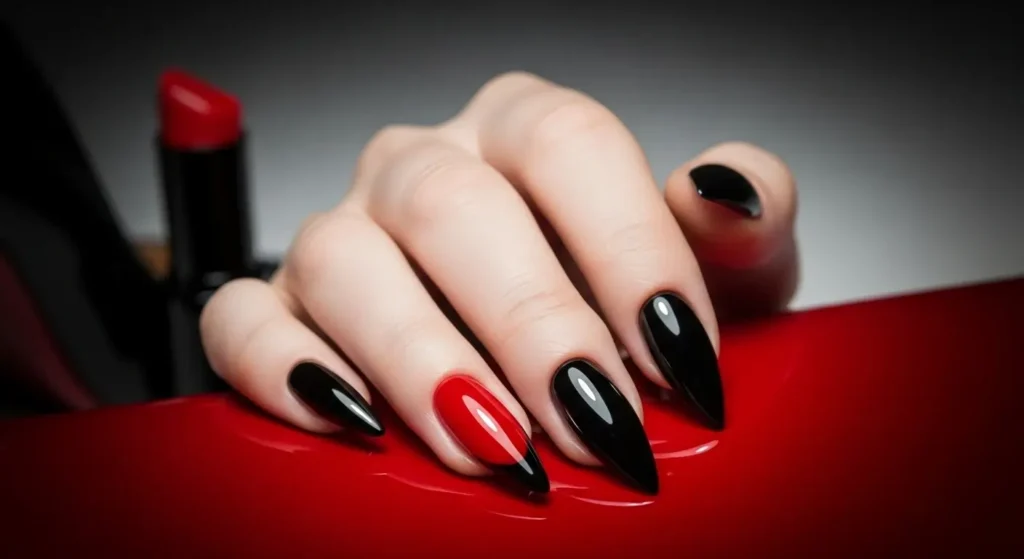 Louboutin-Inspired Dual Tones Black Summer Nails That Pop