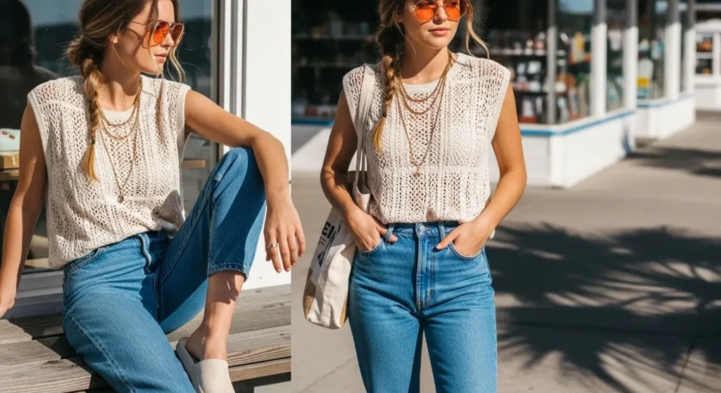 Crochet Top + Mom Jeans Vintage 90s Summer Outfits