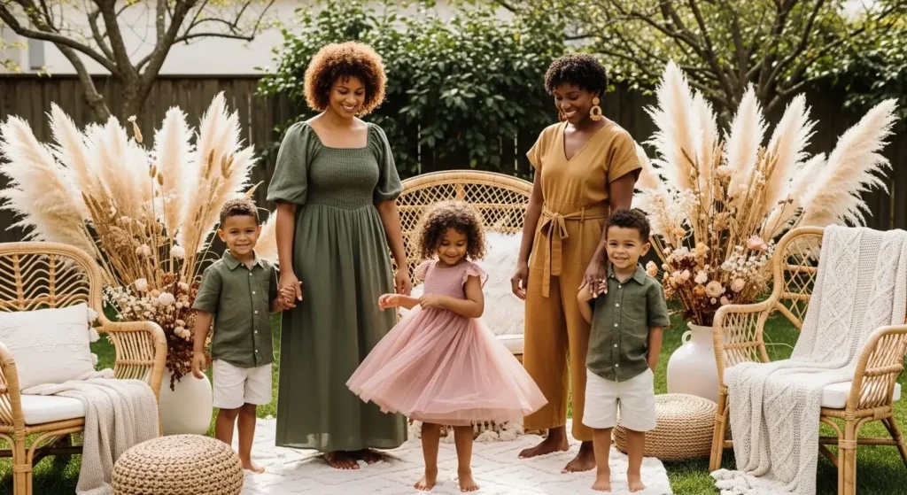 Earthy Greens & Dried Floral Palettes Summer Family Photoshoot Outfits