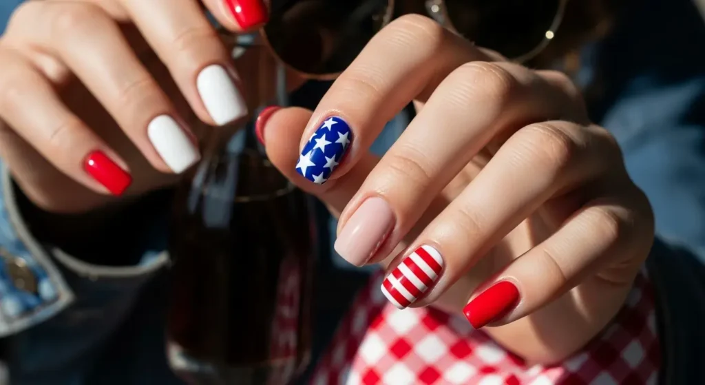Star-Spangled Big Toe Art Cute July Nails for Summer 2025