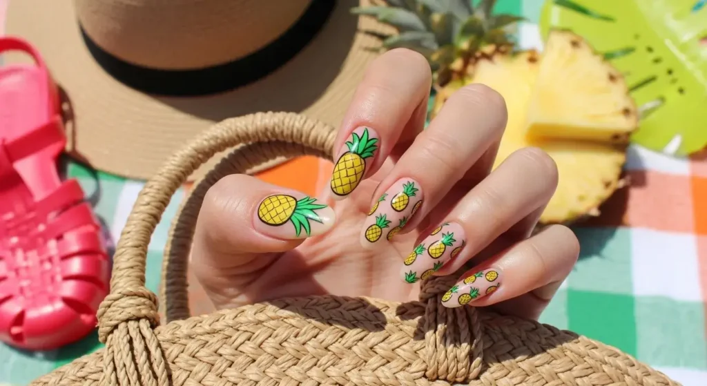 Pineapple Pop Art Nails Tropical Fruit Nail Ideas for Summer 2025