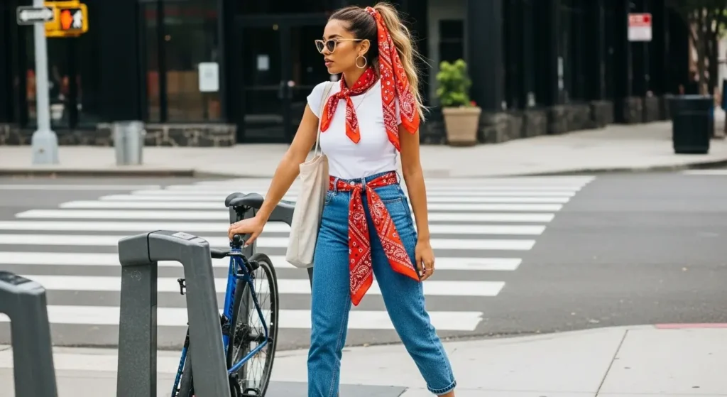 Bandana-Print Scarf as Accessory Casual Summer Outfits