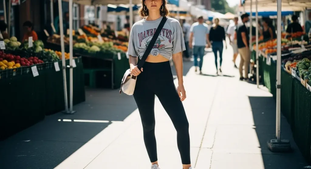 Oversized Tee + Leggings + Sneakers Leggings Outfits for Summer