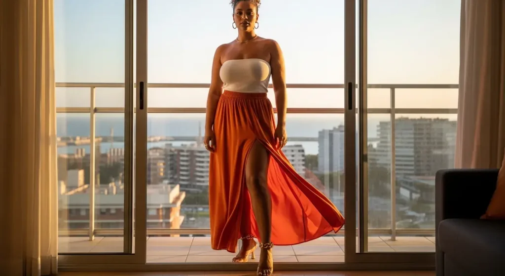 Tube Top + High-Slit Maxi Skirt Barcelona Summer Outfits Guide