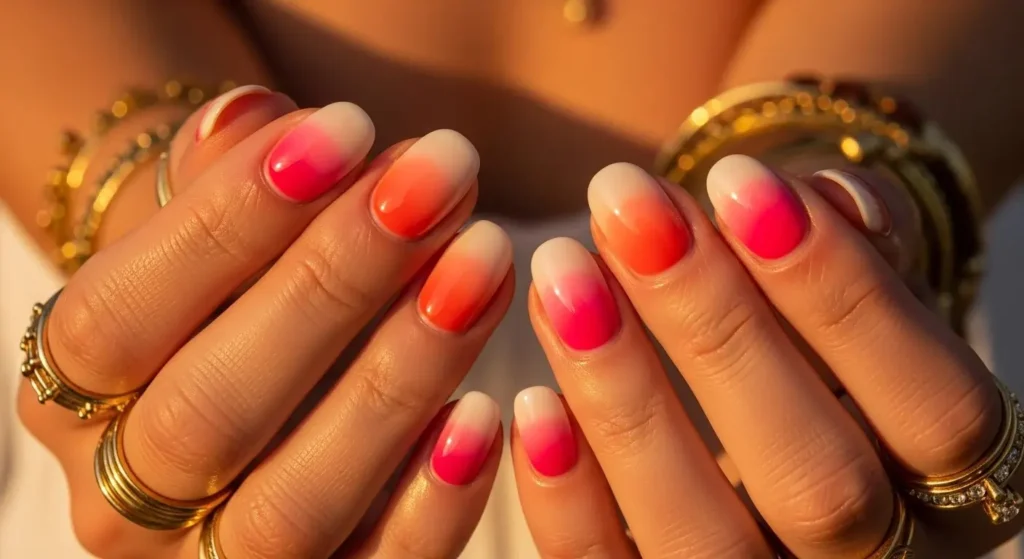 Sunset Aura Rounds Round Summer Nails