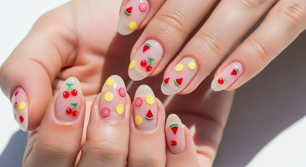 Fruit-Inspired Art Oval Nail Inspo for Summer