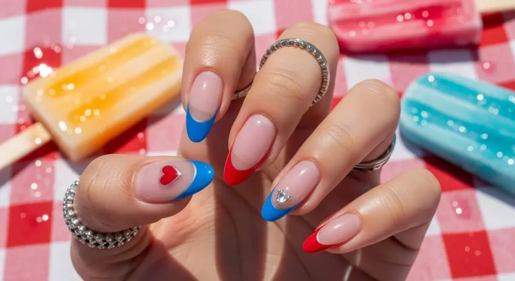 French Tip Hearts in Red and Blue Nails You’ll Want to Copy July 2025