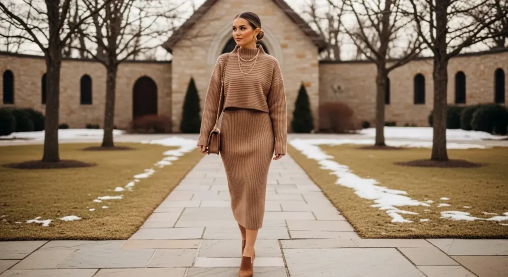 Knit Sets in Tonal Layers Winter Church Outfits