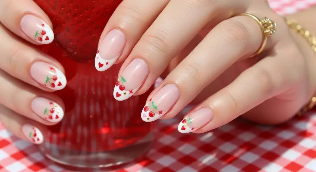 Cherry Micro-French Tips Cherry Nail Inspo That Pops in 2025