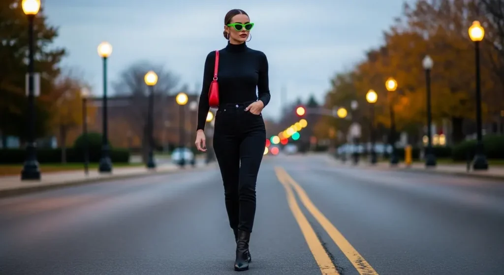 All-Black Everything with Pop Accessories Baddie Fall Outfits Ideas