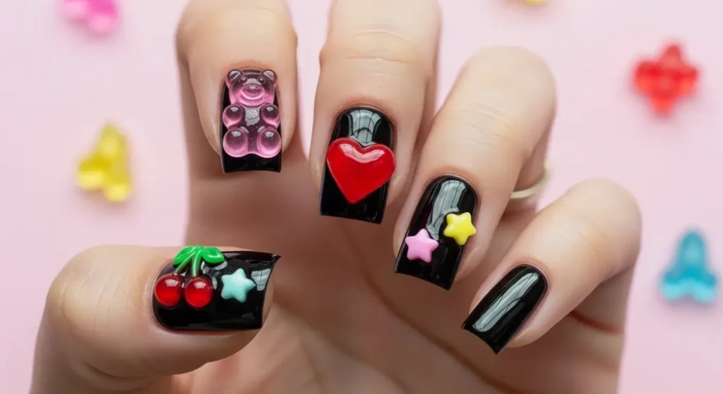 3D Jelly Embellishments Black Summer Nails That Pop
