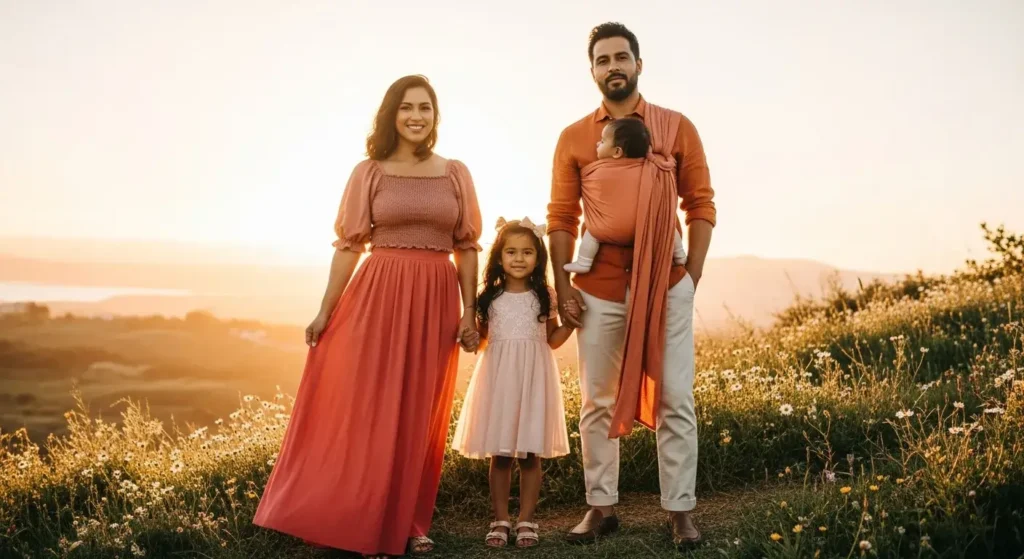 Sunset-Inspired Palette Summer Family Photoshoot Outfits