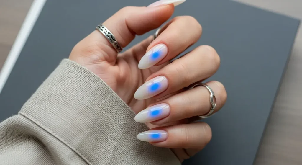Almond Nails in Blue Aura Glow Cute Summer Nail Inspo for 2025: Almond, Square & Short Styles
