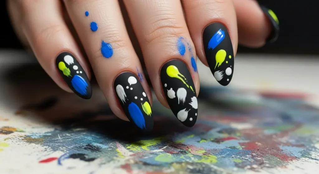 Abstract Paint-Splatter & Smudge Art Black Summer Nails That Pop