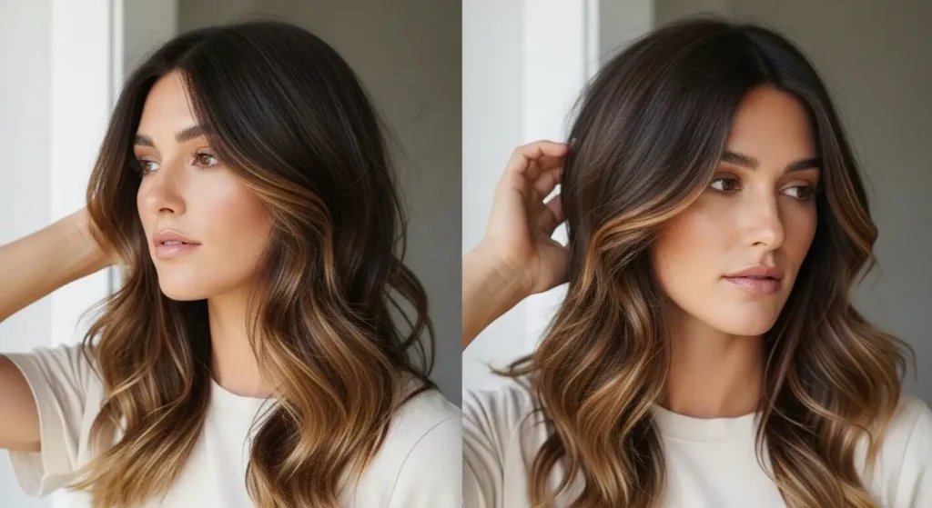 Classic Honey Brown Balayage on Dark Brunette Honey Brown Balayage Hair Ideas