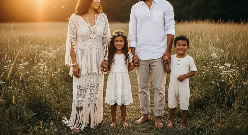 Boho Whites & Textures Summer Family Photoshoot Outfits