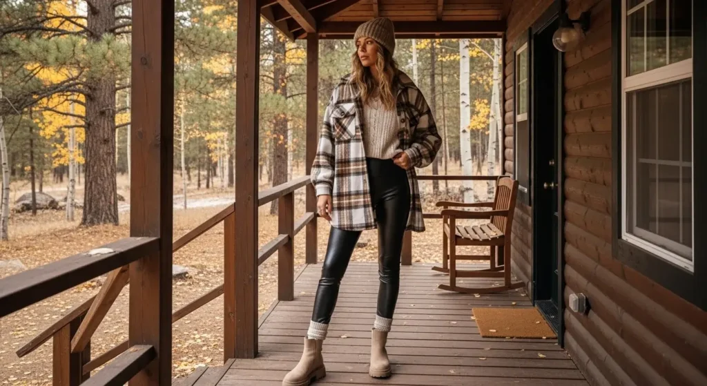 Shacket + Knit Tank + Leather Leggings Must-Have Fall Outfits Ideas