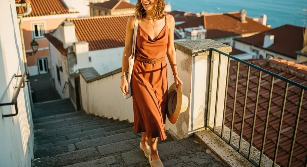 Strappy Midi Dress + Espadrilles Cute and Comfy European Summer Outfits Ideas