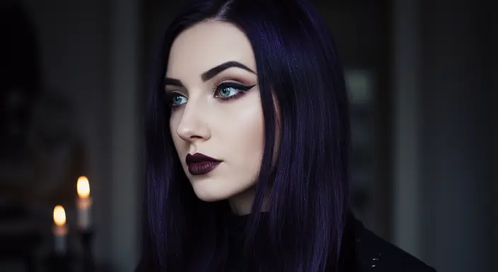 Midnight Black with Violet Shine Halloween Hair Color Ideas