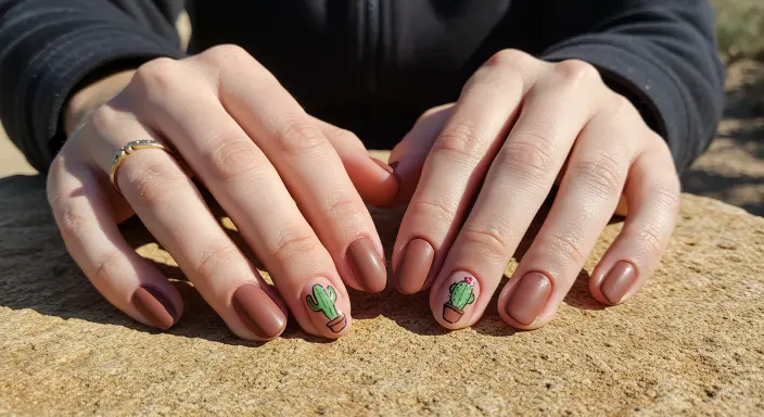 Terracotta & Cactus Art Western Nail Ideas
