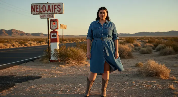 Denim Dress + Cowboy Boots Outfit Ideas for Cowboy Chic