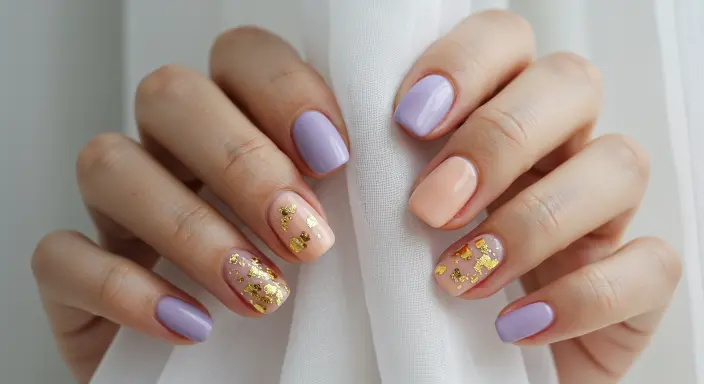 Gold Foil on Pastel Base Easter Nail Designs