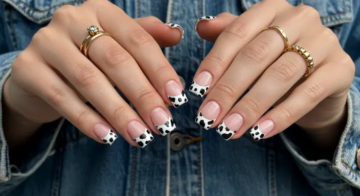 Cow Print French Tips Western Nail Ideas