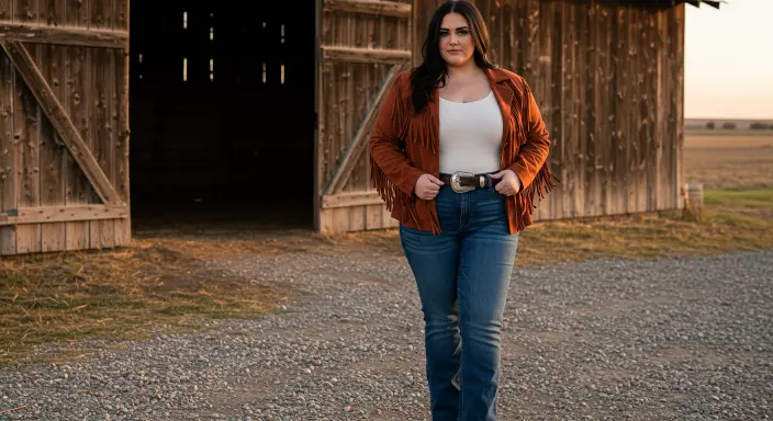 Fringed Suede Jacket + Bootcut Jeans Outfit Ideas for Cowboy Chic