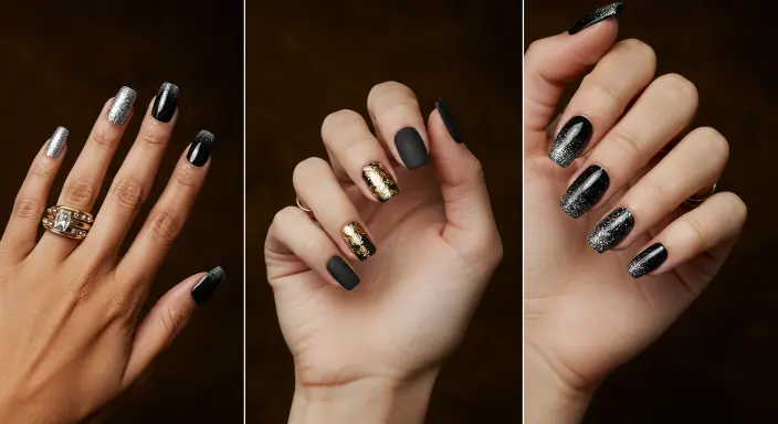 Glitter Black Nail Designs