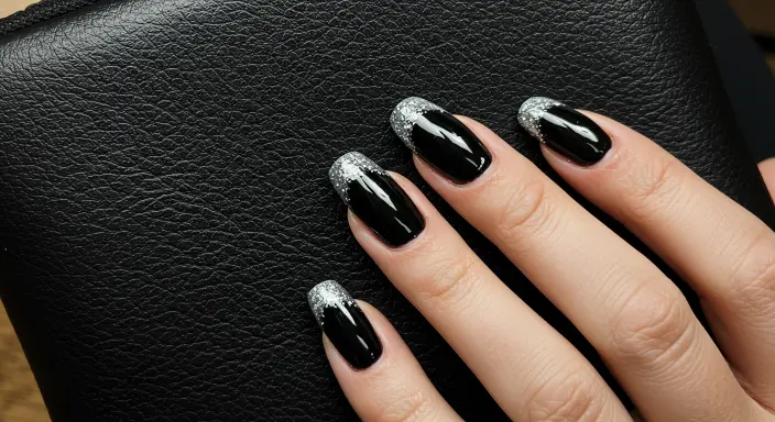  Classic Black with Silver Glitter Tips Glitter Black Nail Designs