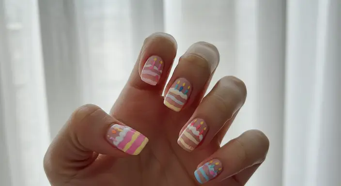 Cake and Candle Nail Art Birthday Nails 
