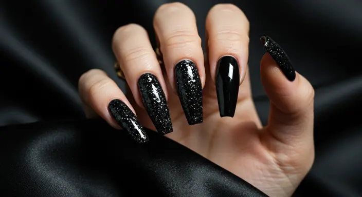Goth Glam with Chunky Black Glitter Glitter Black Nail Designs
