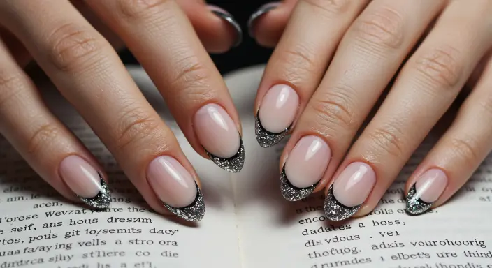 Negative Space with Black & Glitter Edges Glitter Black Nail Designs