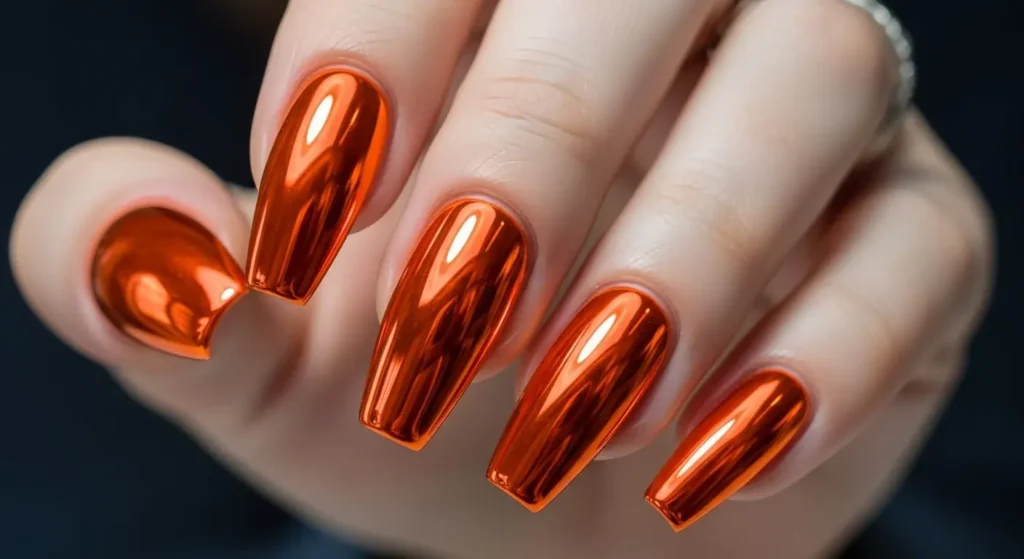 Orange Chrome Coffin Nails Gorgeous Orange Nails