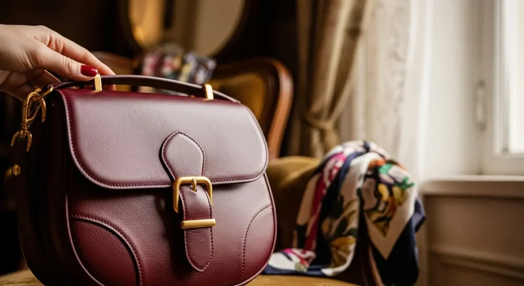 Burgundy Saddle Bag with Gold Hardware Old Money Handbags