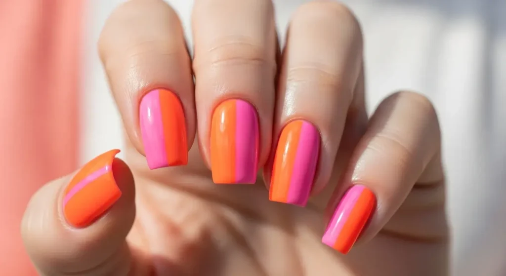 Orange & Pink Split Nails Gorgeous Orange Nails